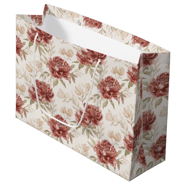 Red Cream Flowers Bridal Shower Große Geschenktüte (Vorderseite Schrägansicht)