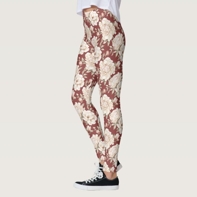 Red Cream Flowers Leggings (Links)