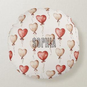 Red Cream Heart Balloons Babydusche Rundes Kissen