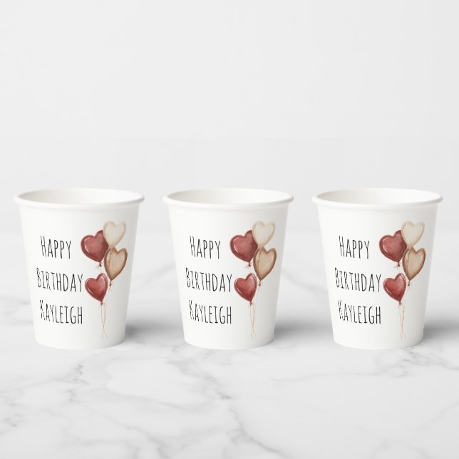 Red Cream Heart Balloons Birthday Pappbecher (Multi)