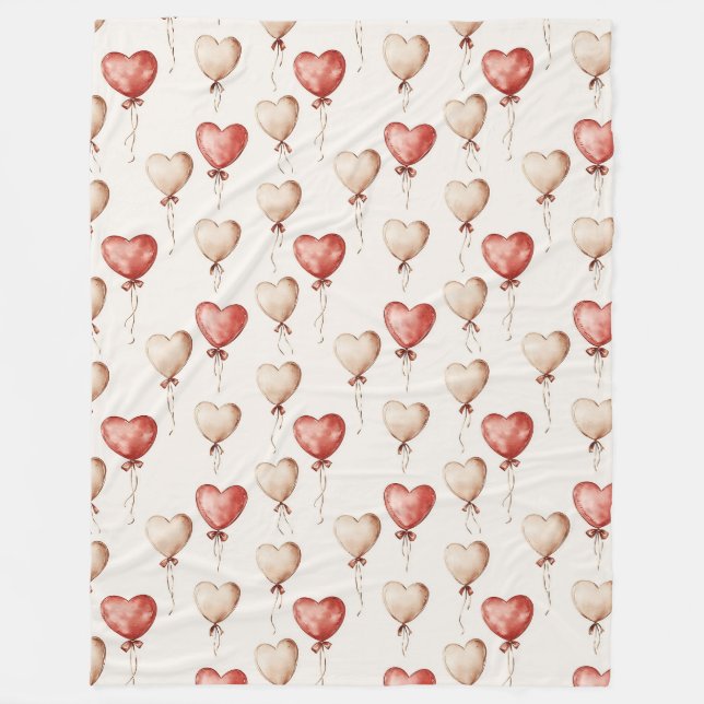 Red Cream Heart Balloons Fleecedecke (Vorderseite)