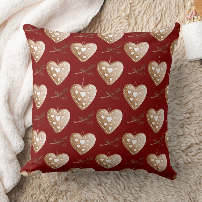Red Cream Heart Gingerbrot Keks Weihnachten Kissen (Decke)