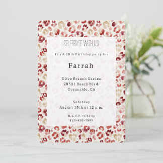Red Cream Leopard Animal Print Birthday   Einladung