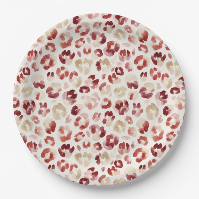 Red Cream Leopard Animal Print Pappteller (Vorderseite)