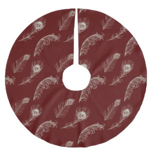 Red Cream Peacock Feathers Weihnachten Polyester Weihnachtsbaumdecke