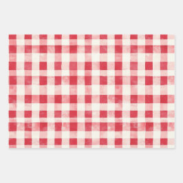 Red Cream Plaid Stripes Dots Birthday Geschenkpapier Set