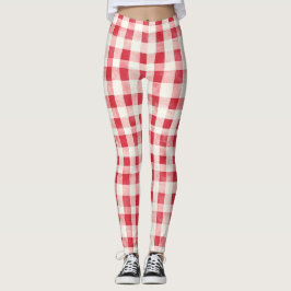Red Cream Plaid Stripes   Leggings