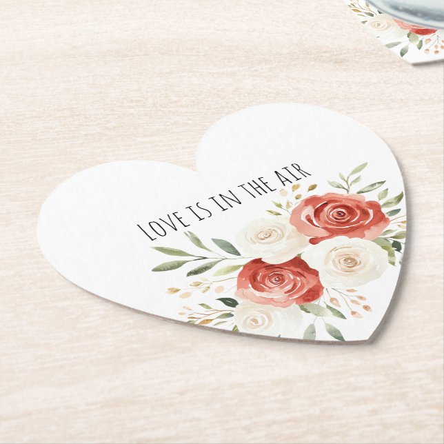 Red Cream Roses Floral Love Bridal Shower Untersetzer (angewinkelt)