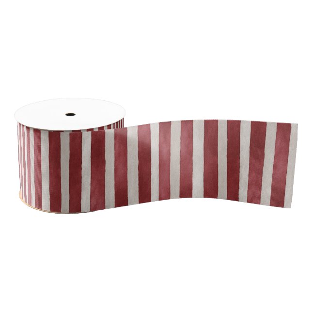 Red Cream Stripes Christmas Ripsband (Spule)