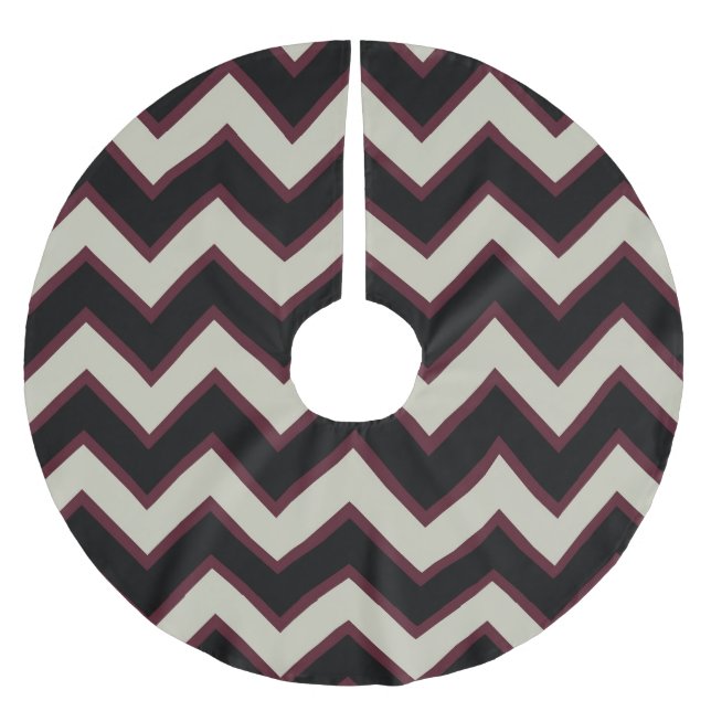 Red Creme Black Zickzack Stripes Weihnachten Polyester Weihnachtsbaumdecke (Vorderseite)