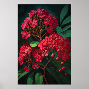 Red Crepe Myrtle Blume Art Print Poster
