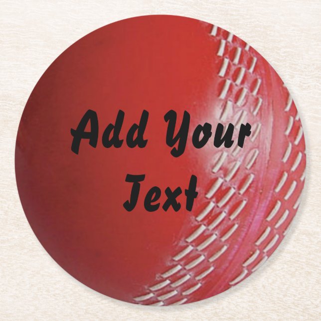 Red Cricket Ball Sports Customizing Runder Pappuntersetzer (Vorderseite)