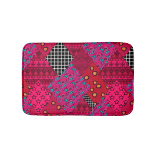 Red Crimson Colorful Patchwork Badematte