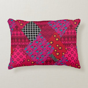 Red Crimson Colorful Patchwork Dekokissen
