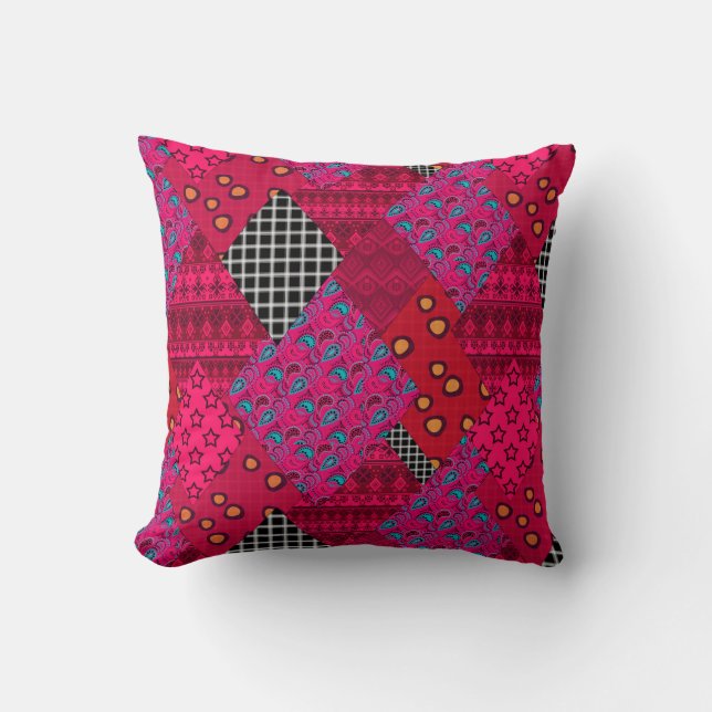 Red Crimson Colorful Patchwork Kissen (Vorderseite)