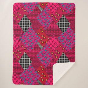 Red Crimson Colorful Patchwork Sherpadecke