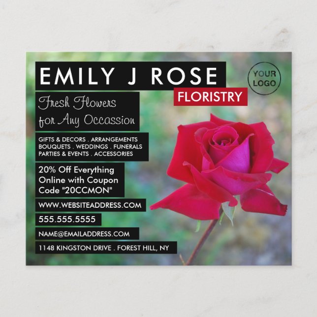 Red Crimson Rose, Floristry Advertising Flyer (Vorne)