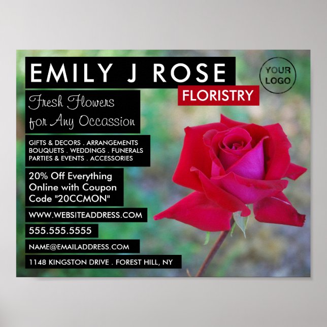 Red Crimson Rose, Floristry Werbung Poster (Vorne)