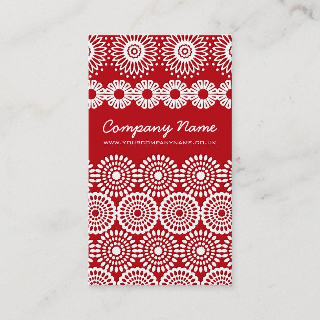 Red Crochet Lace Blume Business Card Visitenkarte (Vorderseite)