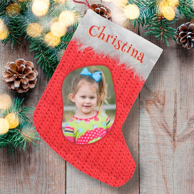 Red Crochet Print Classic Frohe Weihnachts-Foto Kleiner Weihnachtsstrumpf (Von Creator hochgeladen)