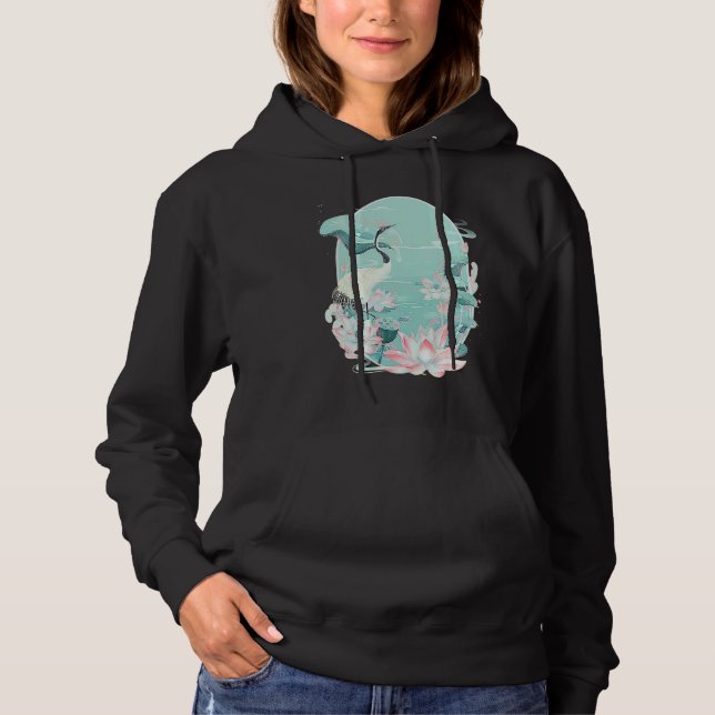 Red Crowned Crane Bird Water Lily Lotus Flower Chi Hoodie (Vorderseite)
