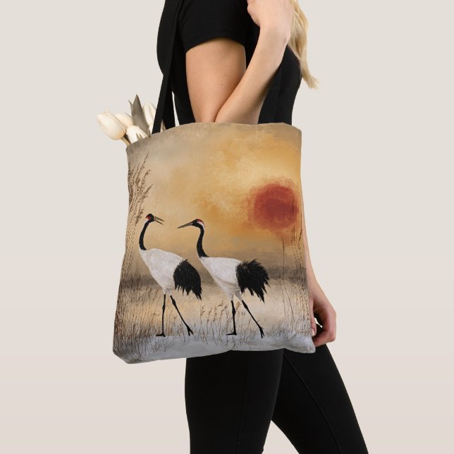 Red crowned cranes, watercolor artwork, tasche (Von Nahem)