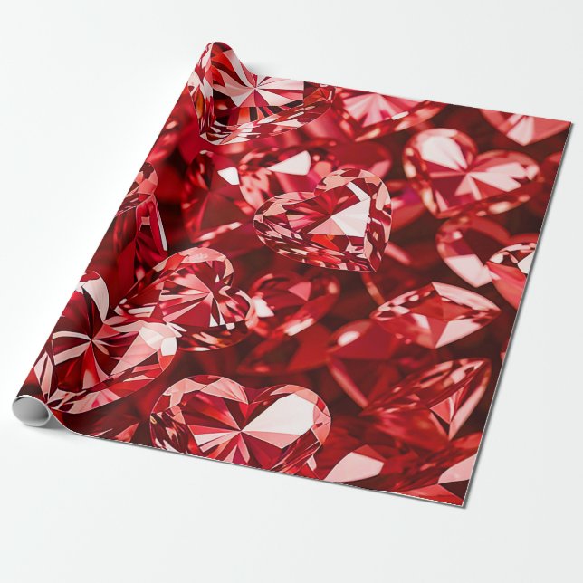 Red Crystal Diamond Hearts Geschenkpapier (Ungerollt)