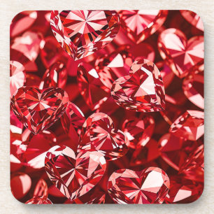 Red Crystal Diamond Hearts Getränkeuntersetzer