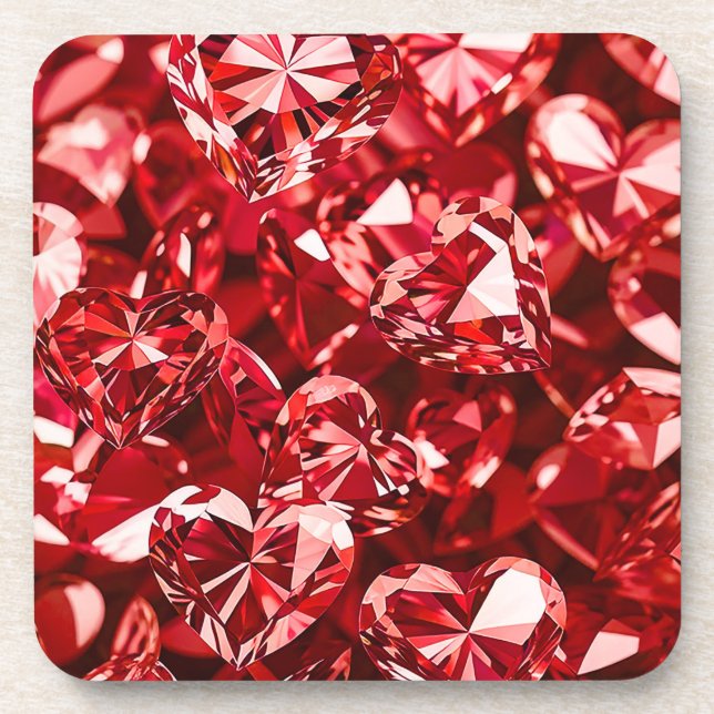 Red Crystal Diamond Hearts Getränkeuntersetzer (Vorderseite)