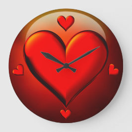 Red Crystal Hearts Große Wanduhr