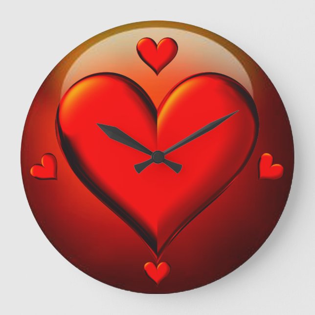 Red Crystal Hearts Große Wanduhr (Vorderseite)