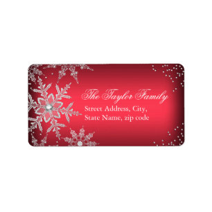 Red Crystal Snowflake Weihnachtsadressen Labels Adressaufkleber
