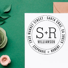 Red Custom Classic Initials Wedding Rücksendeadres Permastempel