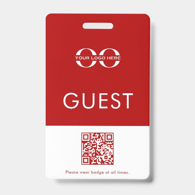 Red Custom Guest Abzeichen mit Logo und QR-Code Ausweis (Vorderseite)