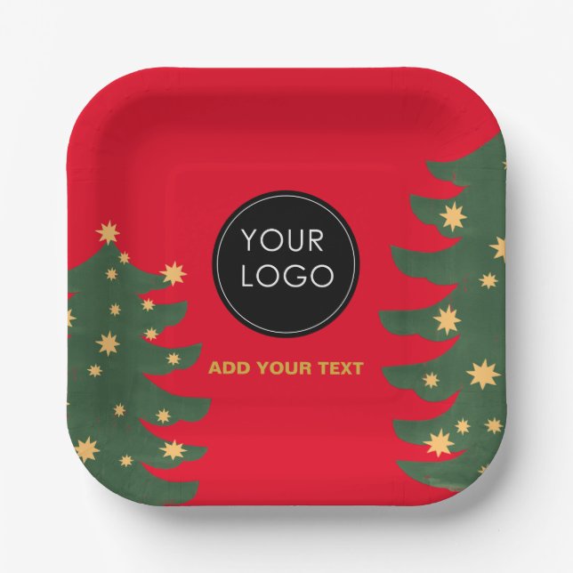 Red Custom Logo Company Business Weihnachtsbaum Pappteller (Vorderseite)
