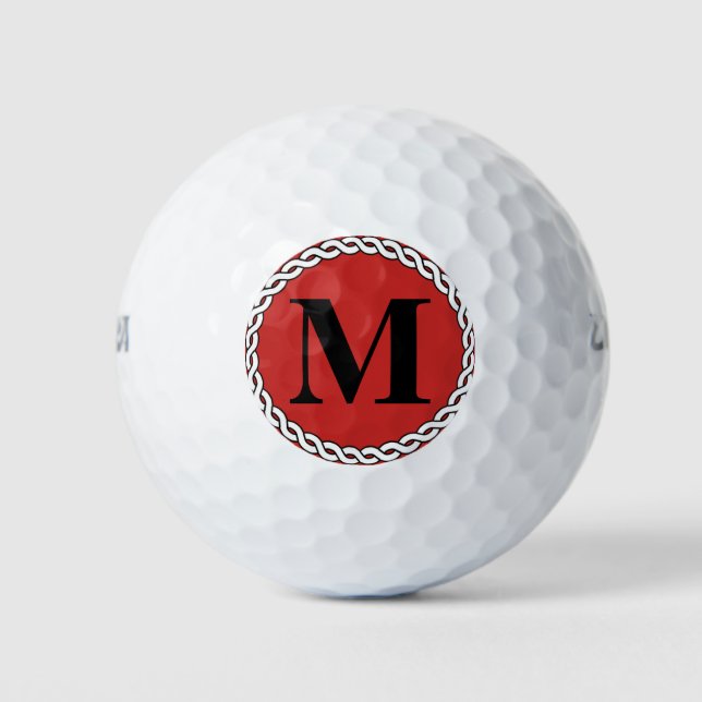 Red Custom Mit Monogramm Initial Rope Edge Golfball (Vorderseite)