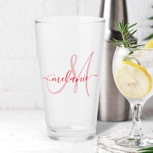 Red Custom Monogram Name Modern Handwriting Glas