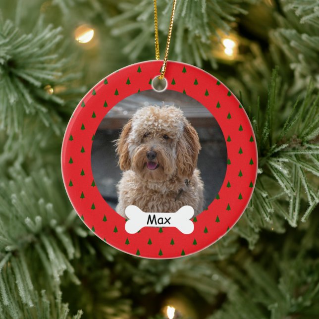 Red Custom Pet Puppy Dog Foto Keramik Ornament (Baum)