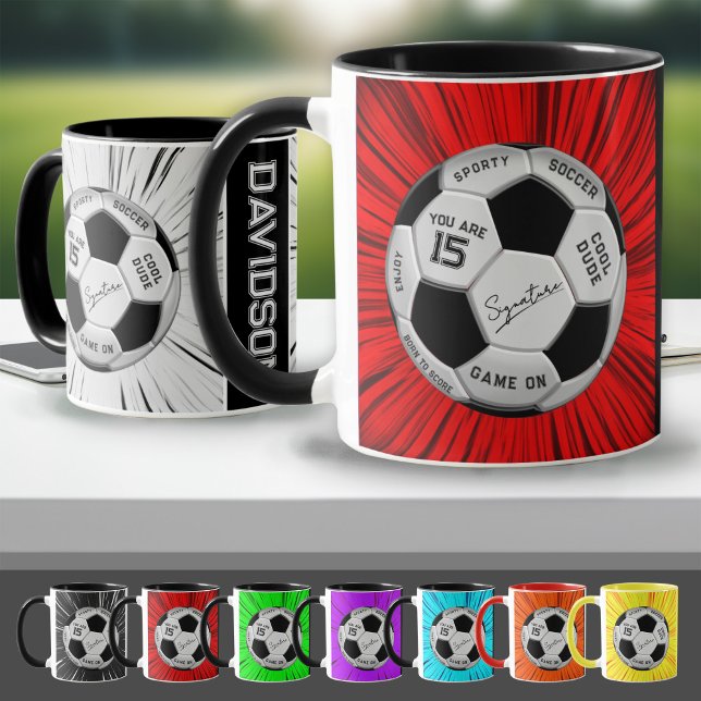 Red Custom Soccer Ball Birthday Age Name  Tasse (Von Creator hochgeladen)