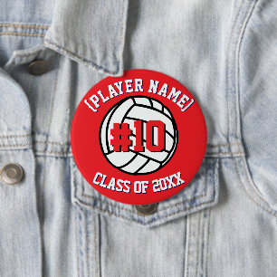 Red Custom Volleyball Player and Class Button