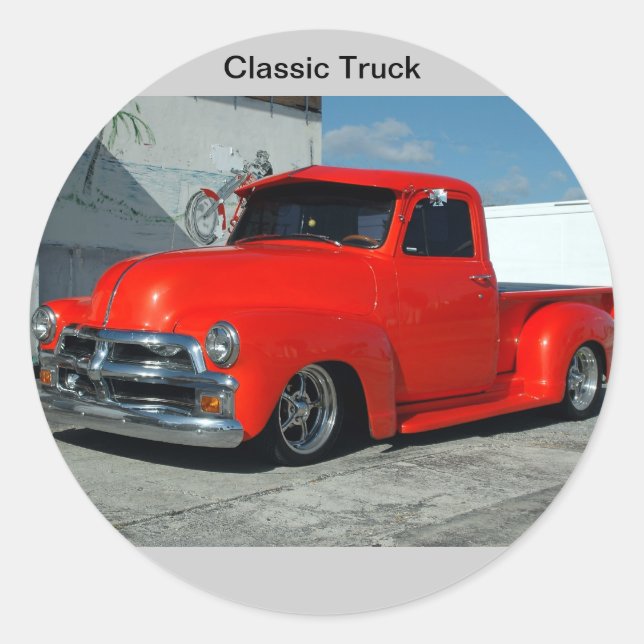 Red Customize Lieferwagen Truck Runder Aufkleber (Vorderseite)