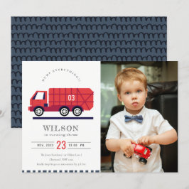 Red Cute Garbage Truck Enfants Photo Invitation d'