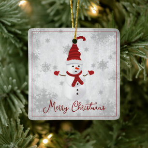 Red Cute Snowman Vacances Ornement en céramique