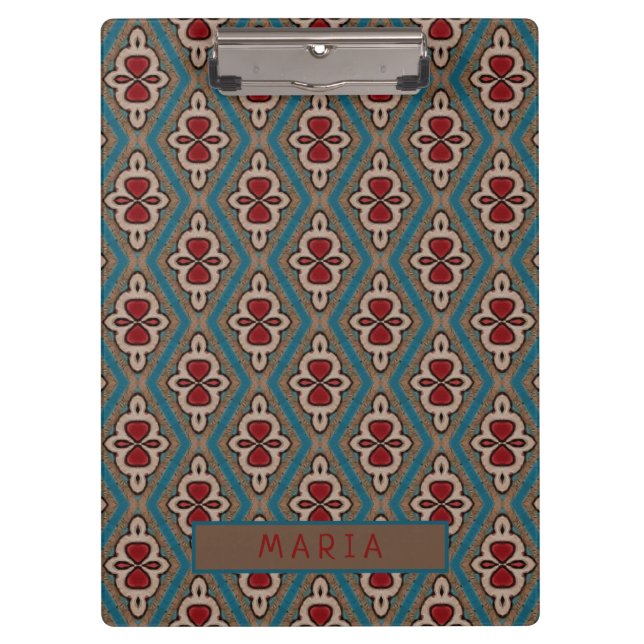 Red Cyan Copper Azulejos Tile Eleganname Klemmbrett (Vorderseite)
