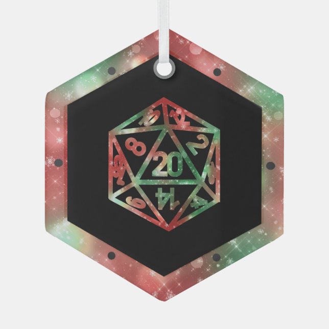 Red D20 Critmas | PNP Tabletop Role Player Diät Ornament Aus Glas (Vorderseite)