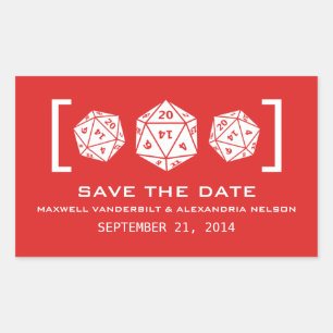Red D20 Dice Gamer Save the Date Stickers