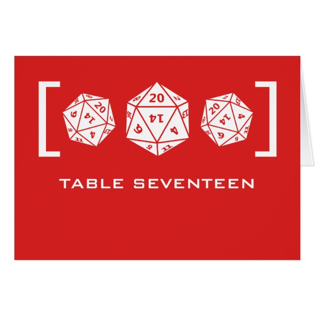 Red D20 Dice Gamer Tischnummer Card (Vorderseite (Horizontal))