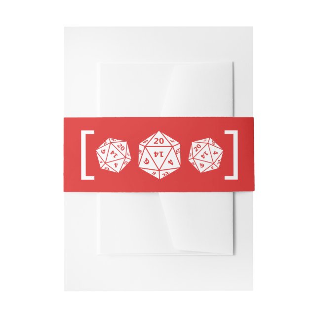 Red D20 Dice Gamer Wedding Belly Bands Einladungsbanderole (Vorderseite Beispiel)