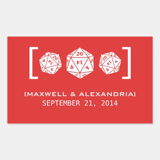 Red D20 Dice Gamer Wedding Stickers (Vorderseite)