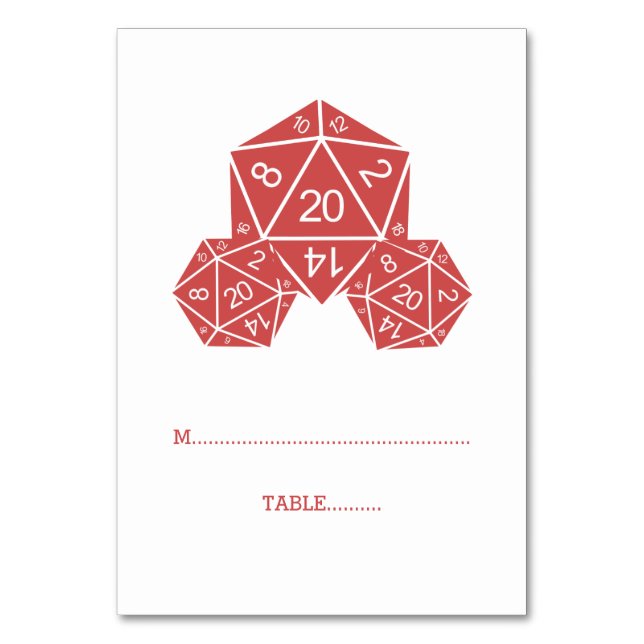 Red D20 Dice-Platzkarte Tischnummer (Vorderseite)